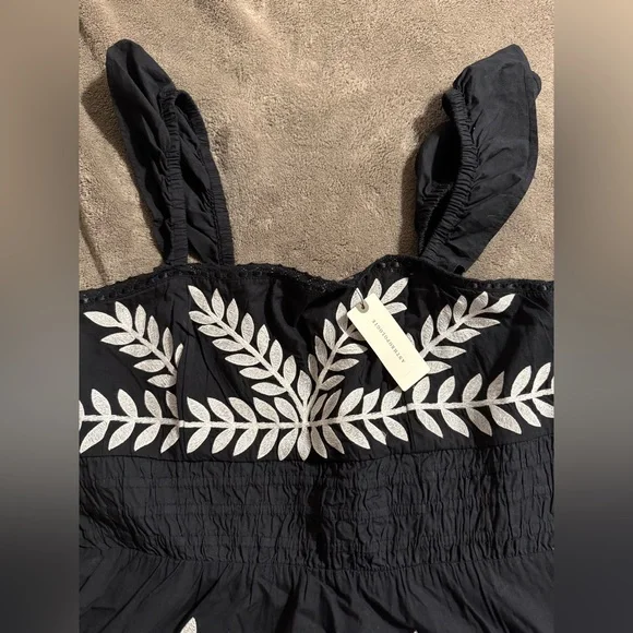 ✨ Anthropologie Ruffle-Strap Embroidered Smocked Mini Dress Sz L - Picture 6 of 7